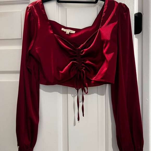 Red Ruched Satin Top - Picture 2 of 2